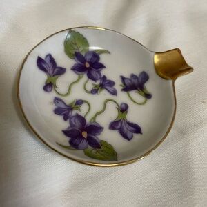 Elegant Floral Personal Ashtray Mitterteich Bavaria German w/ Gold Accents